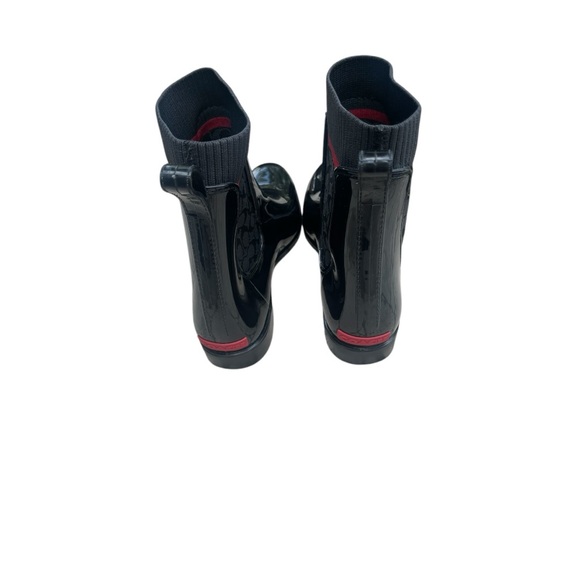 COACH Rubber Boot size 9 black pattern logo stretch pull on boots. - Picture 4 of 12
